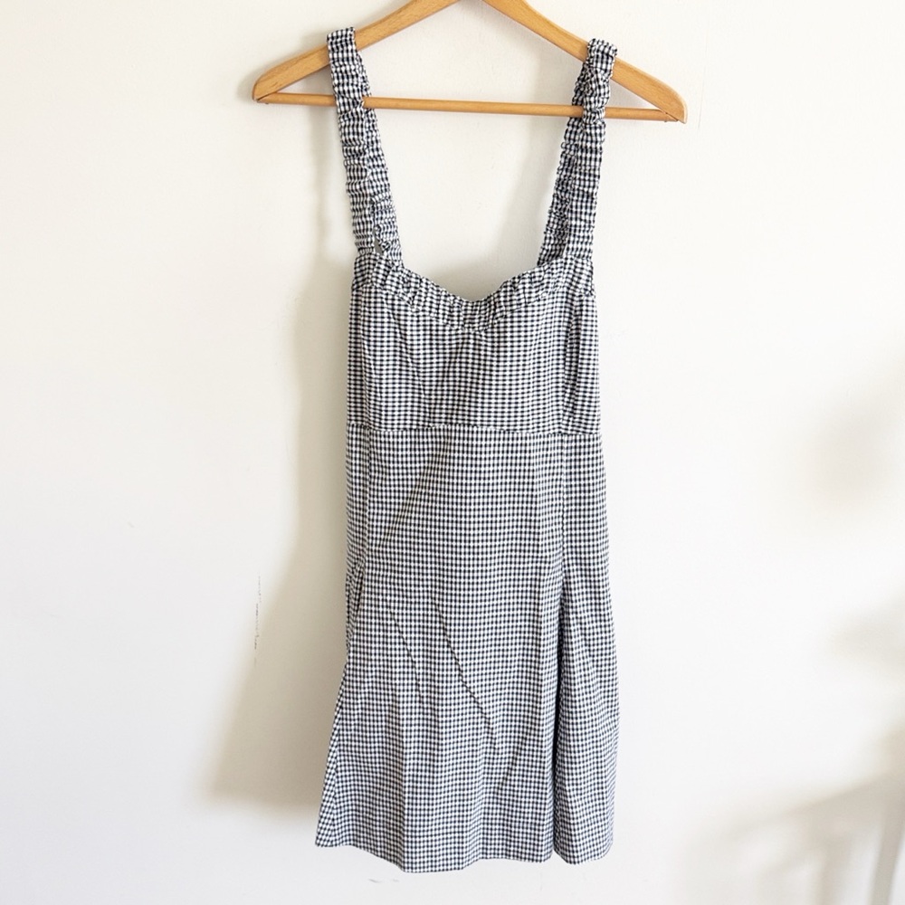 Anthropologie Maeve Sweatheart gingham Mini Dress Black White Pockets Sz XL - Picture 2 of 9